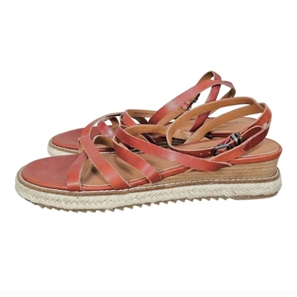 Lucky Brand Espadrille Sandals Womens Brown Leather Size 8.5 Boho Prairie Wedge - Picture 6 of 13